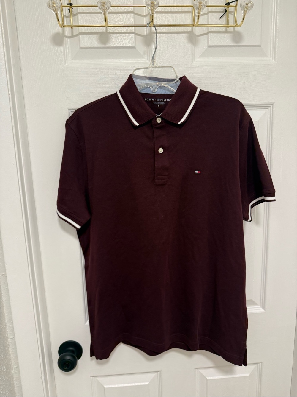 Tommy Hilfiger Men's Polo - Burgundy with White Trim